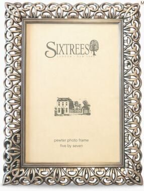 Sixtrees Pewter 5x7 Ornate Silver Photo Frame Scrollwork Pattern Velvet Back